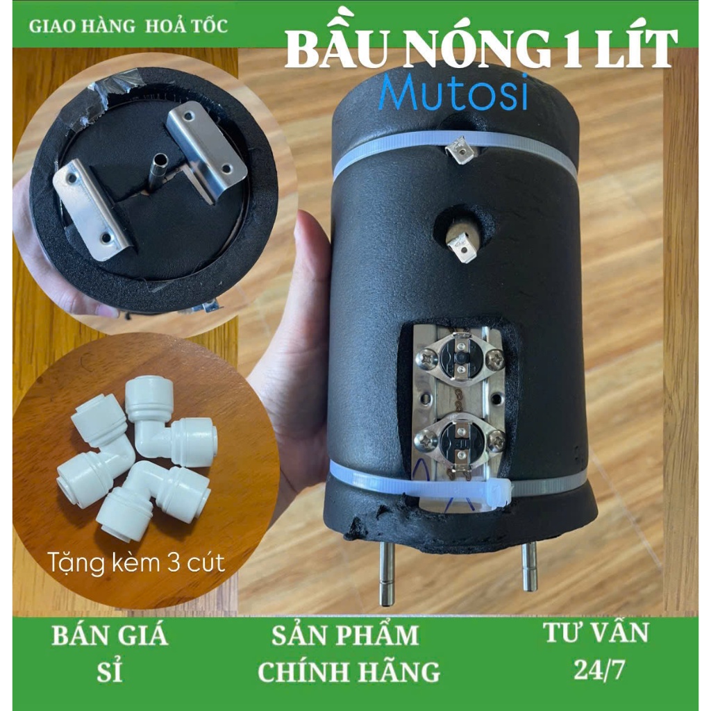 Bầu nóng( bầu đun) Mutosi hàng Chính hãng 1 lít dùng cho máy lọc nước nóng lạnh Mutoshi