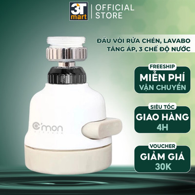 Bộ 2 đầu vòi rửa bát chén tăng áp điều hướng xoay 360 độ với 3 chế độ nước C'mon DV-03 (trắng)