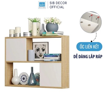 Kệ Gỗ Treo Tường 2 Tầng 2 Cánh Tủ Dài 80cm Màu Trắng Sồi SIB Decor KT413