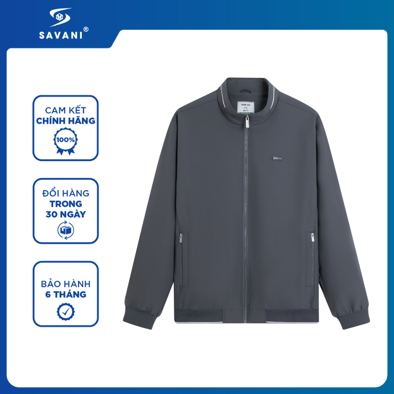 Áo Khoác Lót Bông Nam SAVANI, Thiết Kế Cổ Bẻ Basic, In Logo Trước Ngực, Cản Bụi, Cản Gió LAKB004W5