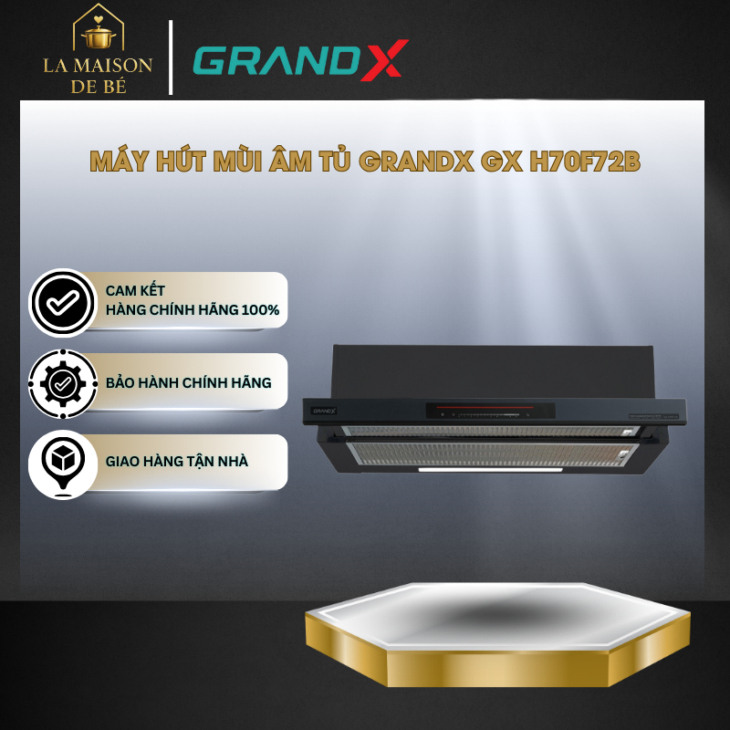 Máy Hút Mùi Âm Tủ GrandX GX H70F72B Màu Đen - 70cm - Mặt Kính Nano Metta Chống Bám Vân Tay​ - LMS