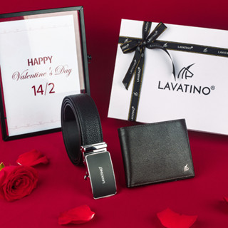  Quà Tặng Valentine  Set Ví Thắt Lưng Nam Da Bò Cao Cấp Chính Hãng LAVATINO Quà Tặng Nam Ý Nghĩa 