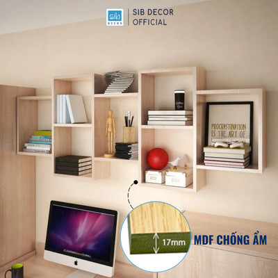 Kệ Gỗ Treo Tường 7 Ngăn Đơn Giản Mà Đẹp Thương Hiệu SIB Decor KT518