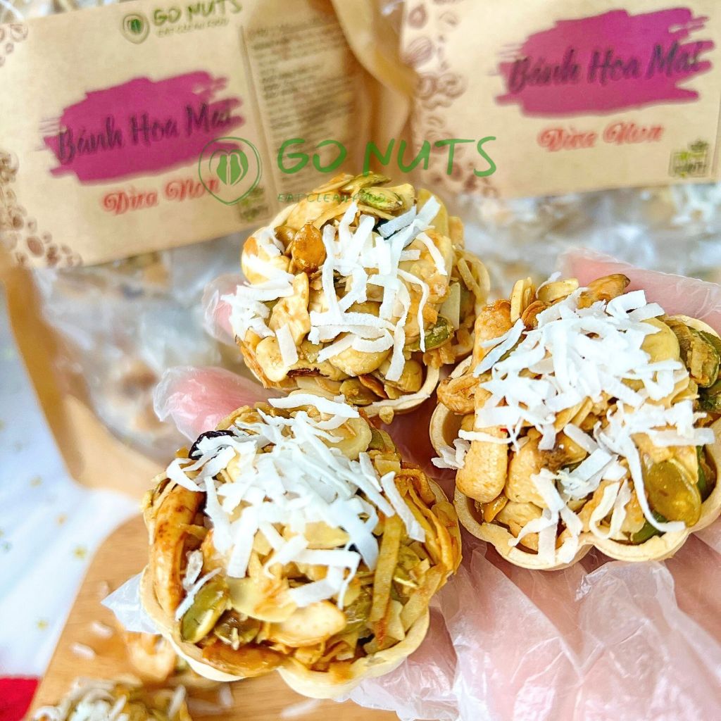 Bánh hoa mai dừa non túi 250g GO NUTS Bánh hạt dinh dưỡng mix không đường Bánh ăn kiêng ngũ cốc