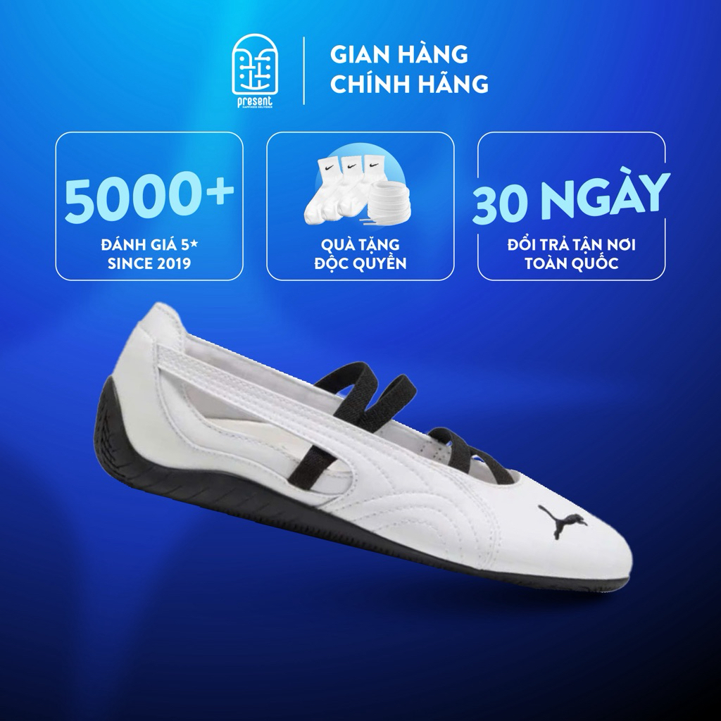 Giày Puma Speedcat Ballet ‘White Black’chính hãng, Puma Búp Bê Trắng real fullbox Present Original S