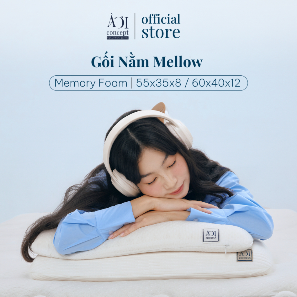 Gối Mellow AOICONCEPT Gối Memory Foam Chuẩn Công Thái Học Đàn Hồi Vỏ Bọc Jacquard Cao Cấp Thoáng Khí