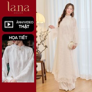  Áo dài cao cấp Dao Phụng 6 tà vải ren hoa chìm phối tằm óng nhẹ mịn xẻ tà bay phối cúc ngọc thủ công-SD398 Tết 