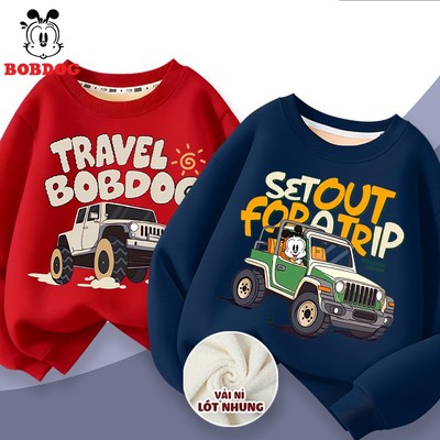 Áo ấm cho bé trai BOBDOG, áo sweater bé trai chất nỉ nhung ấm áp in hình ô tô cute cho bé