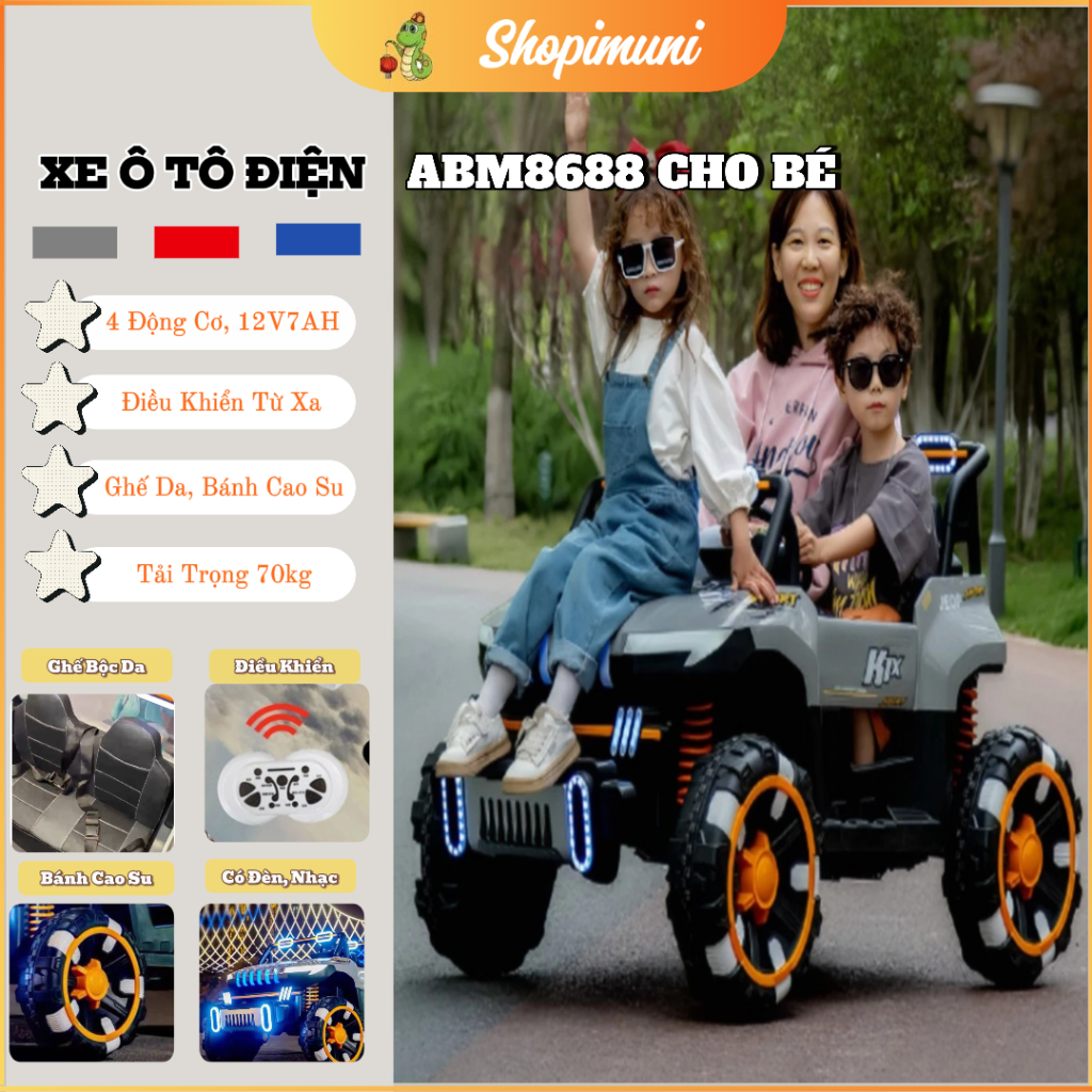 Xe Ô Tô Điện ABM8688 Cho Bé, Xe Điện Địa Hình Có Điều Khiển Từ Xa Tải Trọng 70kg