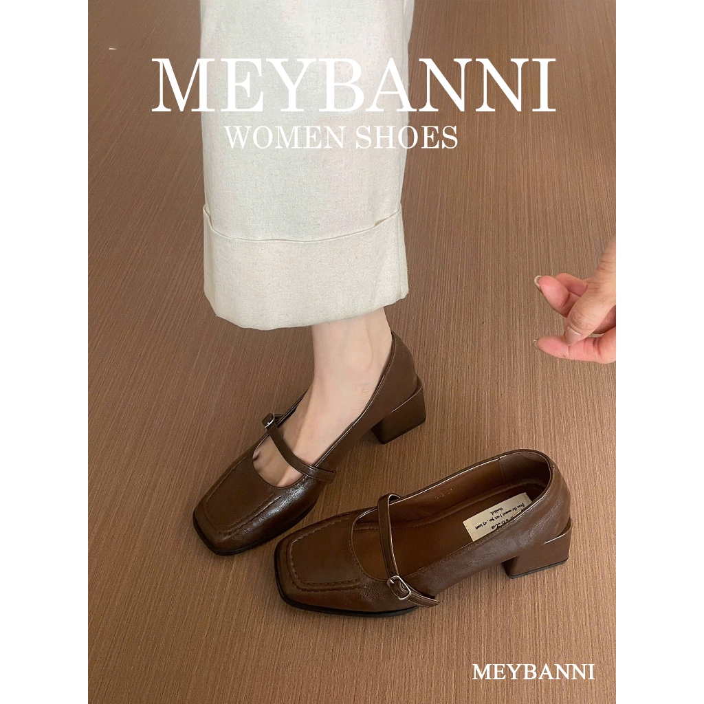 Giày Cao Gót MEYBANNI Mũi Vuông Quai Ngang Đế Cao 4cm Thanh Lịch - D909
