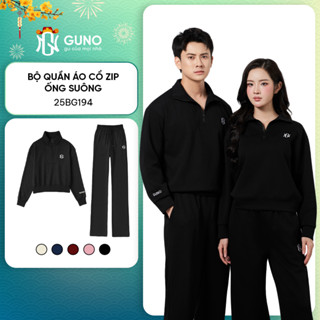  Bộ quần áo nỉ nam nữ GUNO cao cấp vải nỉ modal kéo khoá cổ kèm quần suông logo thêu 25BG194 BB216 