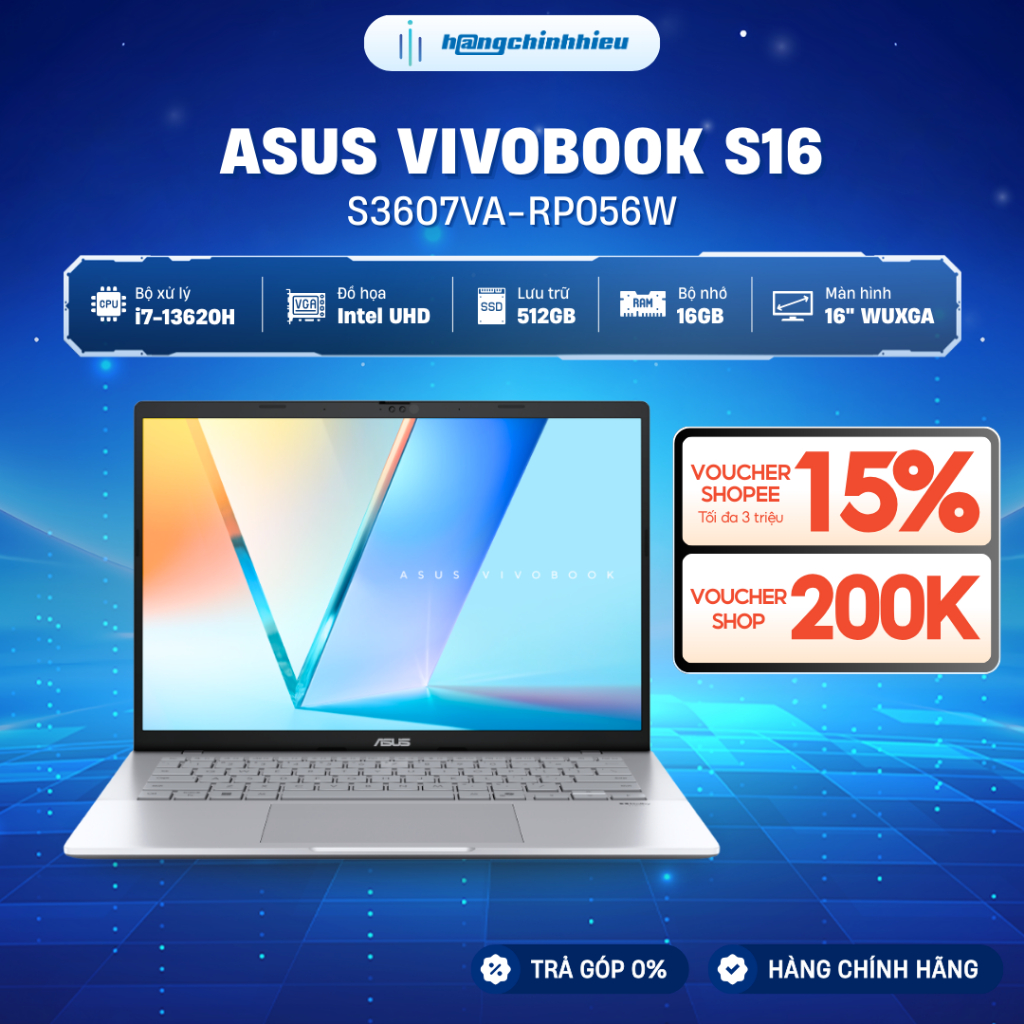 [TẶNG OFFICE HOME 2024] Laptop ASUS VivoBook S16 S3607VA-RP056W i7-13620H /16GB /512GB/16' WUXGA