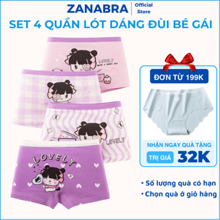 Set 4 Quần Lót Dáng Đùi Bé Gái Cotton - Quần Chip Trẻ Em Co Giãn Thấm Hút Tốt ZANABRA L8029 
