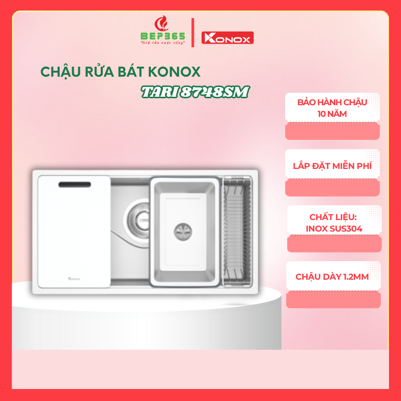 Chậu Rửa Bát Konox Tari 8748SM – Dáng Vuông Tinh Tế – Inox SUS304 – Bề Mặt Mịn – Sang Trọng