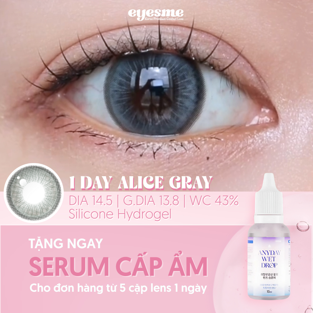 [Lens 1 ngày] Kính áp tròng Eyesme - 1Day Alice Gray - Lens xám giãn tròng hack mắt to tròn