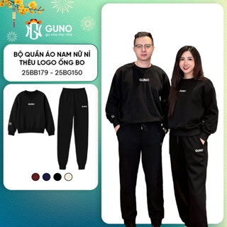  Bộ Quần Áo Nỉ Nam Nữ GUNO Cổ Tròn Logo Thêu Tay Kèm Quần Bo Gấu Thời Trang Dễ Phối SP5 25BG150 BB179 
