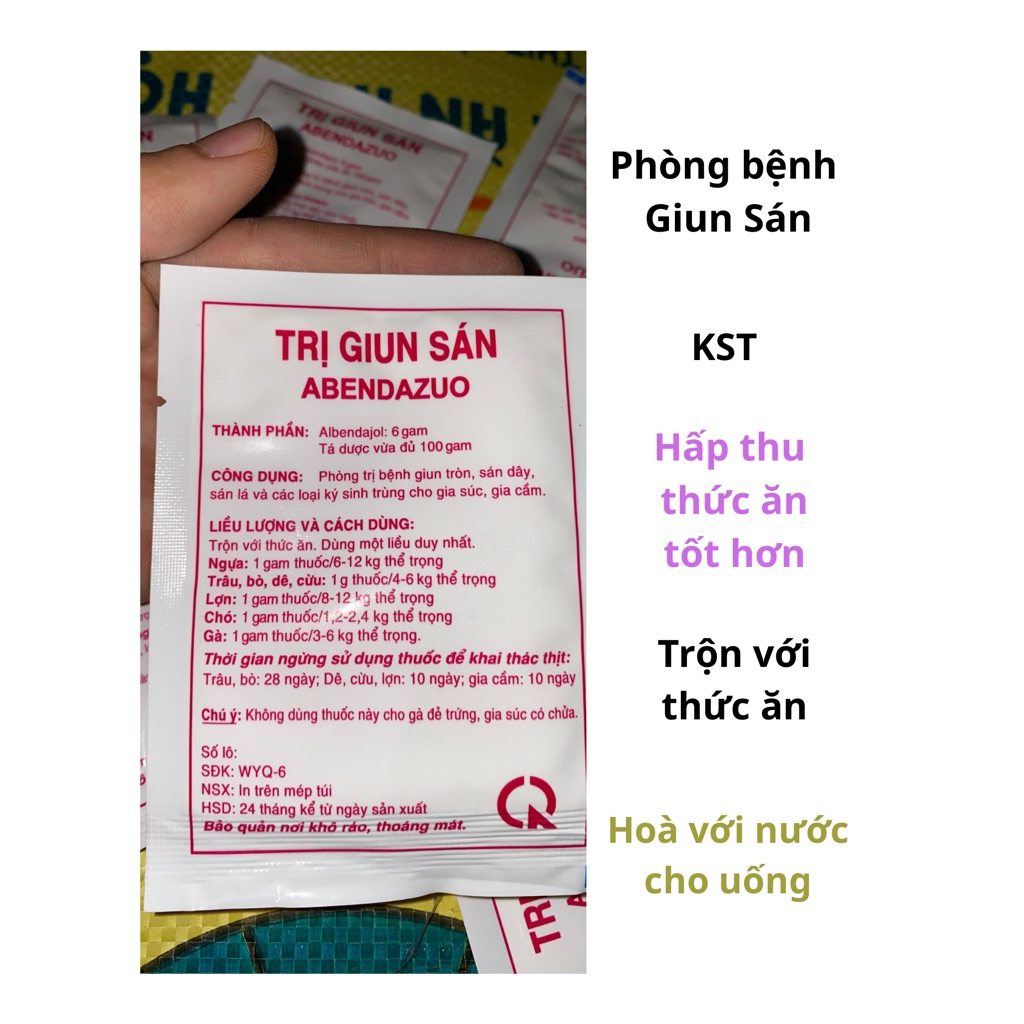 (2-5 Gói)Tẩy giun cho vật nuôi, giun đũa, giun kim, giun tròn, giun kim
