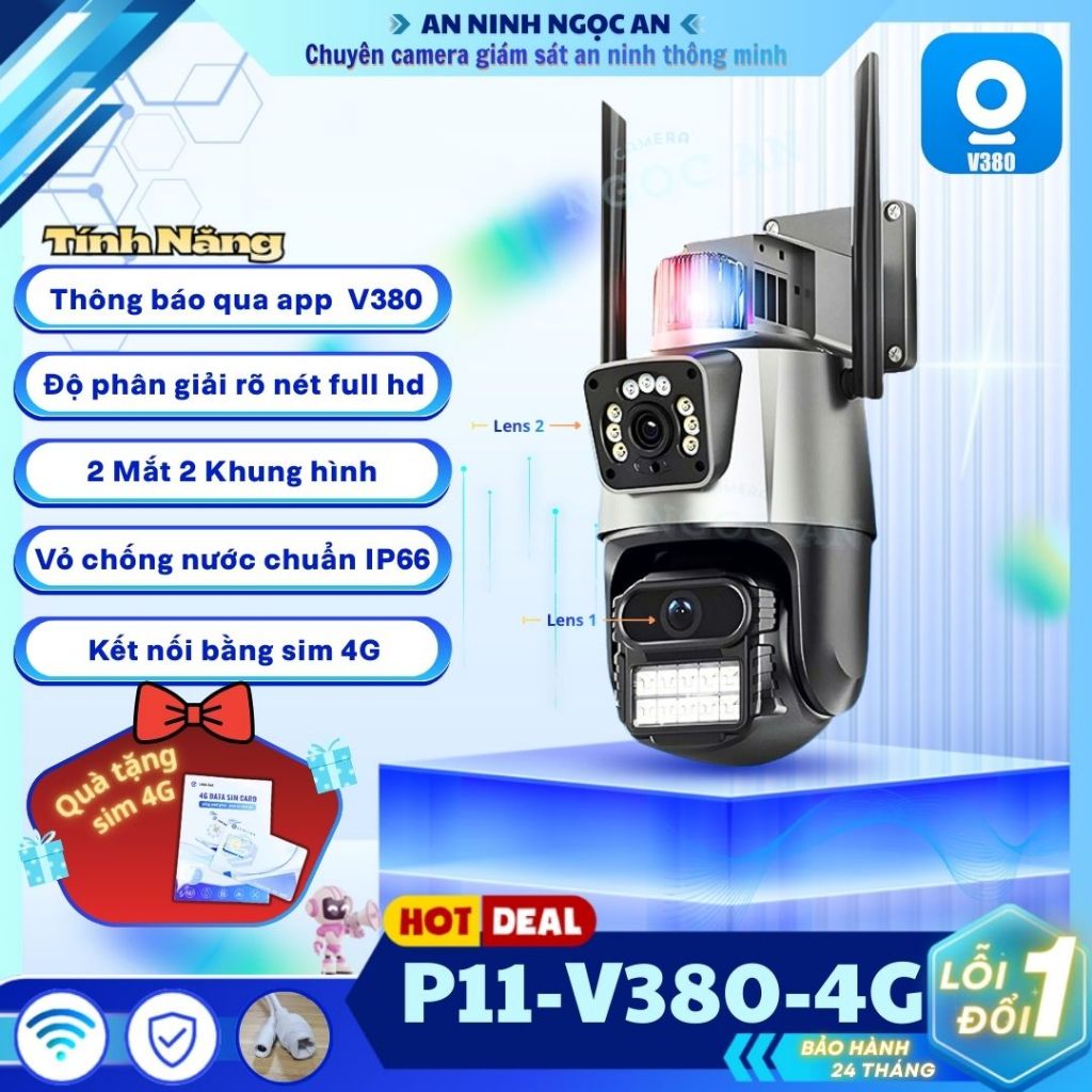 Cameras giám sát V380 P11-4G Báo động phát hiện chuyển động có âm thanh- Ánh sáng ban đêm- WIFI 2.4G