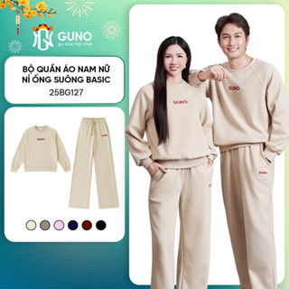  Bộ quần áo nỉ thu đông nam nữ GUNO cổ tròn logo thêu kèm quần suông basic dễ phối 25BG127 BB181 BK225 