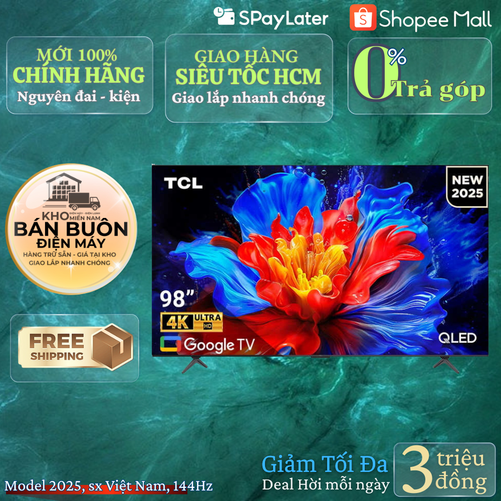 98P8K - Google Tivi TCL QLED 4K 98 Inch 98P8K - tần số quét 144Hz, Hàng chính hãng
