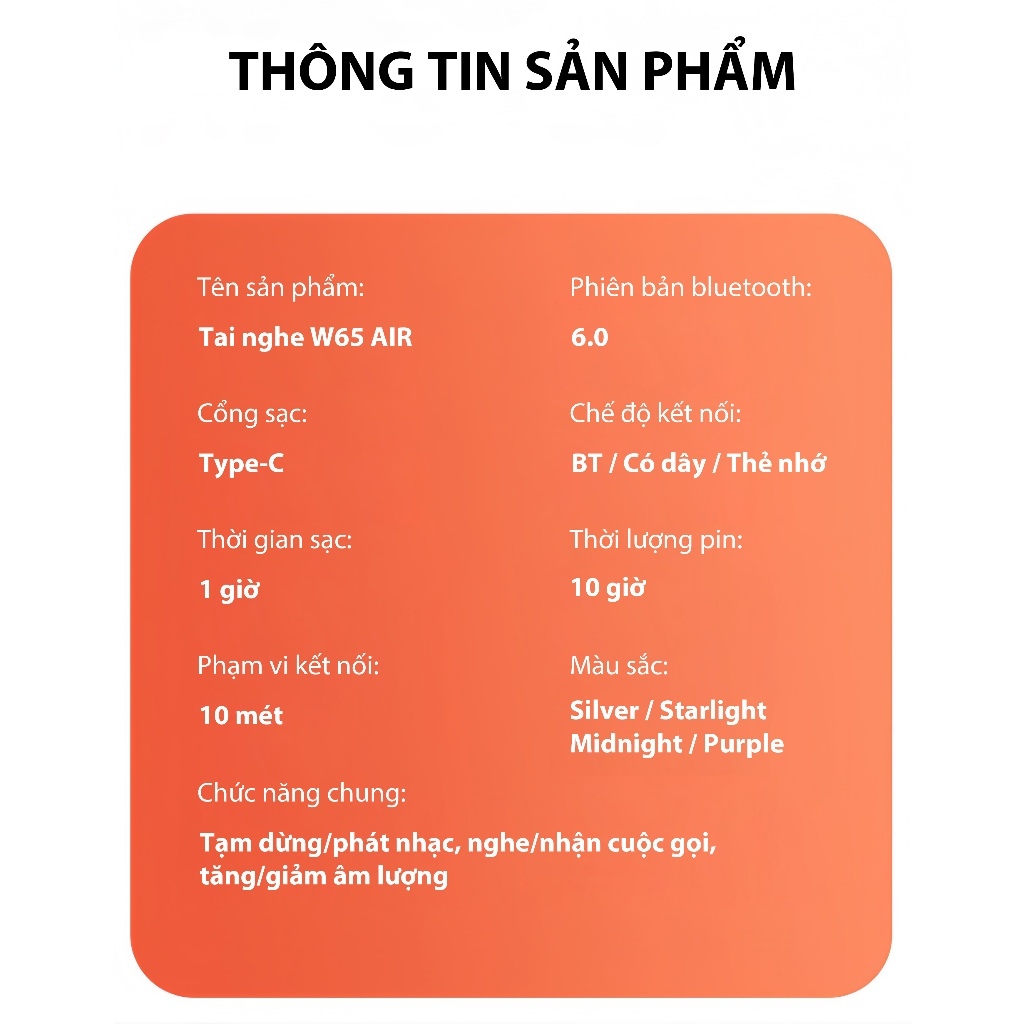 Tai Nghe Chụp Tai Không Dây W65 Airmax Chụp Tai, Tai Nghe Bluetooth Ổn Định, Đeo Êm, 2 Kiểu Kết Nối | BigBuy360 - bigbuy360.vn