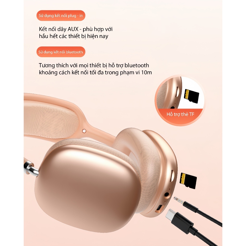 Tai Nghe Chụp Tai Không Dây W65 Airmax Chụp Tai, Tai Nghe Bluetooth Ổn Định, Đeo Êm, 2 Kiểu Kết Nối | BigBuy360 - bigbuy360.vn