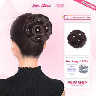  Búi hoa đính đá TOCXINH247 Búi tóc giả có kẹp tiện lợi tự nhiên sang trọng Dành cho nữ Trung niên 