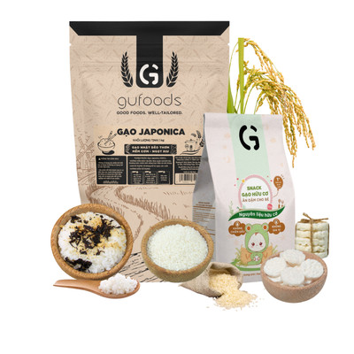 Gạo Japonica / Snack ăn dặm GUfoods - Nguyên liệu tự nhiên, Ăn dặm cho bé (túi zip 1kg / 40g)