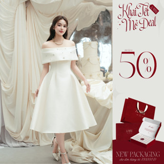  ZAMY SHOP - Váy TK tafta trễ vai đính đá đầm dự tiêc sang chảnh váy tiểu thư nhẹ nhàng,váy nữ 2025 