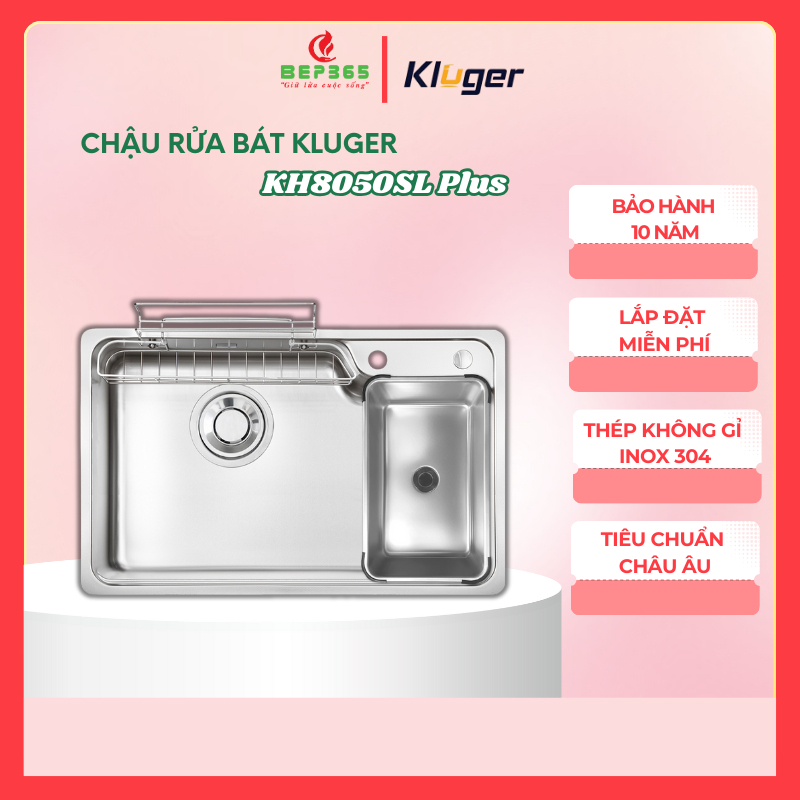 Chậu rửa bát inox cao cấp Kluger KH8050SL Plus –  Bề mặt SUPER LINEN mịn - POSCO 304 cao cấp