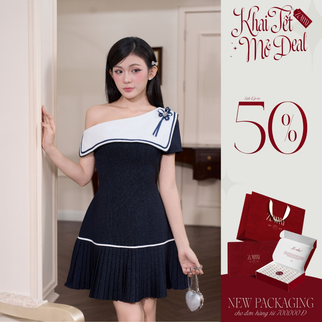 ZAMY SHOP - Váy thiết kế lệch vai chân ly, váy đi làm, đi chơi thanh lịch, tinh giản