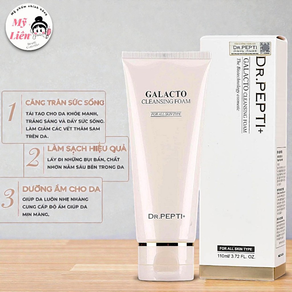 Dr.PEPTI+ - Sữa Rửa Mặt Dr Pepti Galacto Cleansing Foam Hàn Quốc 110ml Làm Sạch Sâu Ngăn Ngừa Dầu Nh