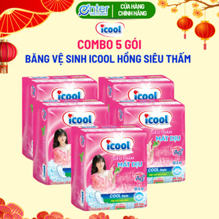   Băng Vệ Sinh Icool Siêu Thấm Hồng 07 Miếng Mặt Lưới Bạc Hà Mát Dịu  Combo 5 Gói 