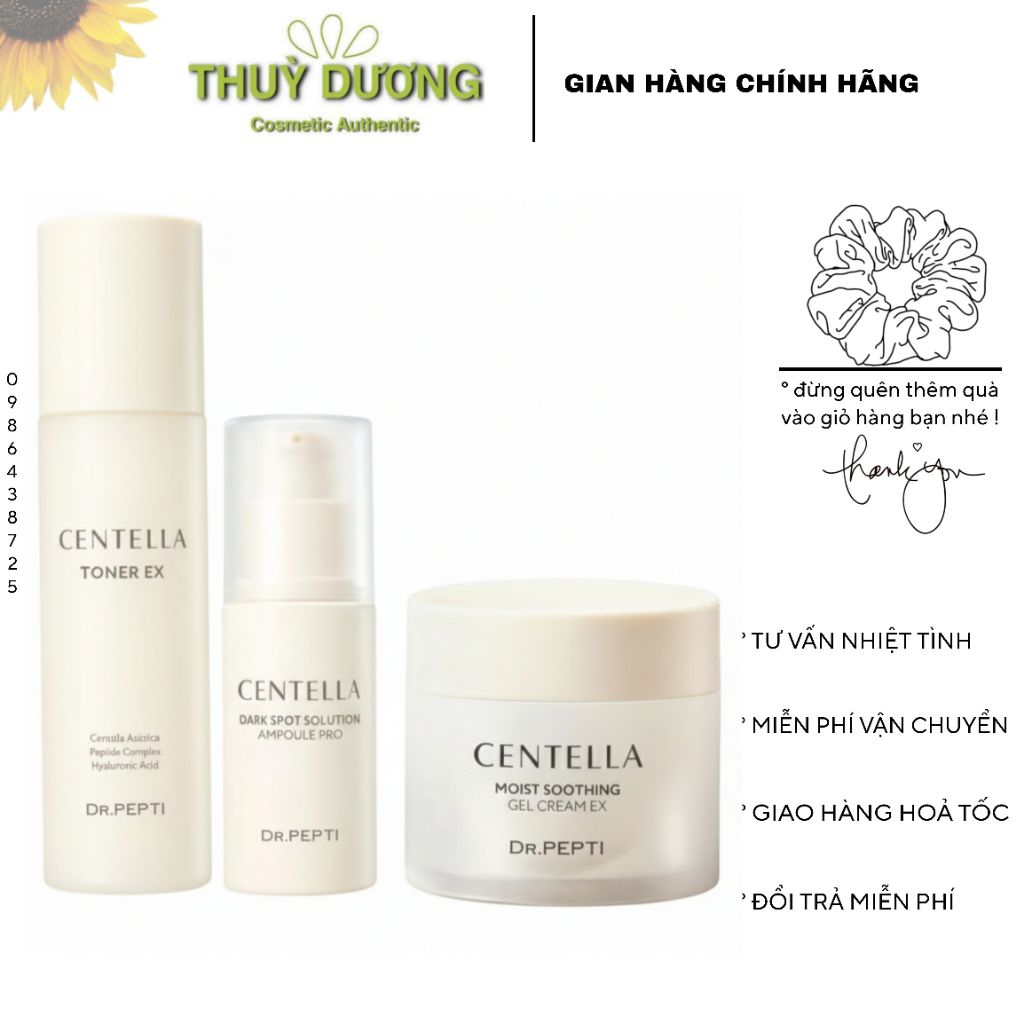 COMBO CENTELLA 3 STEP GLOW DRPEPTI Toner + Serum + Kem dưỡng Full size