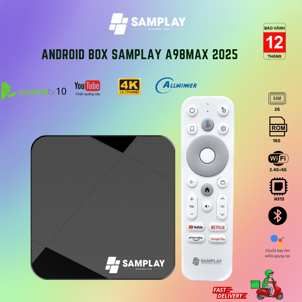 Android tivi box Samplay A98Max/TX3 Mini Plus 2023 CPU H313 Android ATV 10 Ram 2G bộ nhớ 16G Dual wf