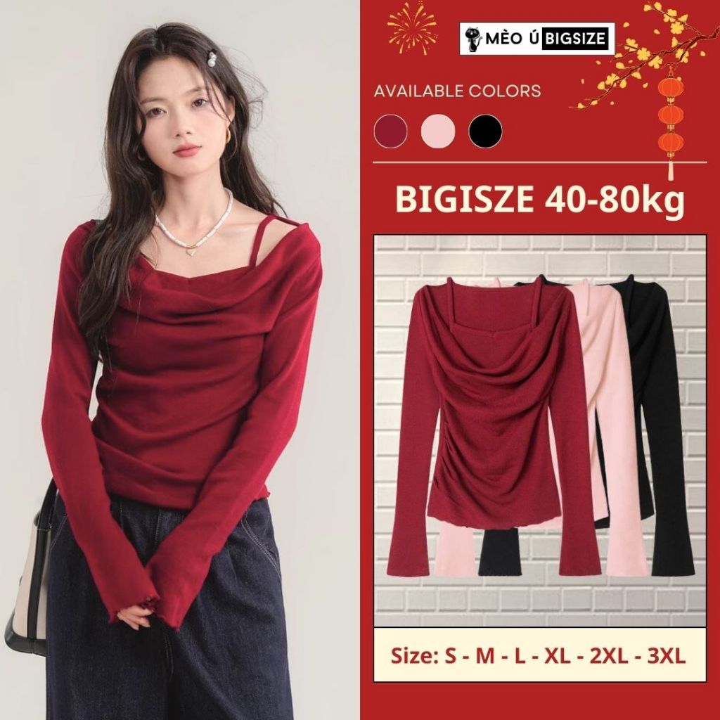  Áo thun nữ Bigsize dài tay chất liệu thun giấy nhún eo viền bèo hai dây kèm yếm siêu xinh 392 