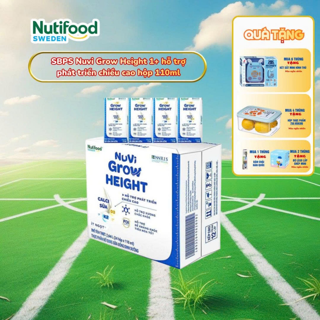 [CÓ QUÀ] Thùng 24 hộp Sữa bột pha sẵn Nuvi Grow Height hộp 110ml