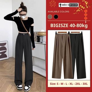  Quần ống rộng BIGSIZE 2 màu đen nâu khuy cài lưng cao 933 