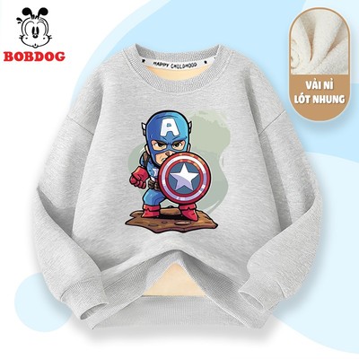 Áo sweater thu đông bé trai BOBDOG chất nỉ nhung ấm áp mềm mại in hình siêu anh hùng cho bé