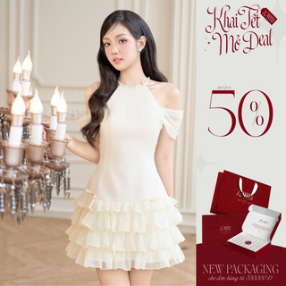  ZAMYSHOP - Váy thiết kế tơ tầng cổ ngọc váy đi tiệc tiểu thư điệu đà 