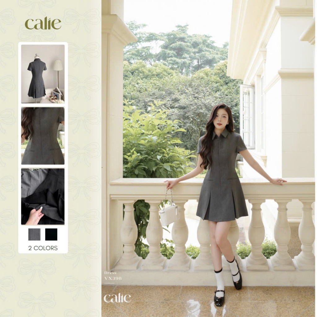 Váy nữ dáng A cổ đức xếp ly chân thời trang Calie VA398 VA431