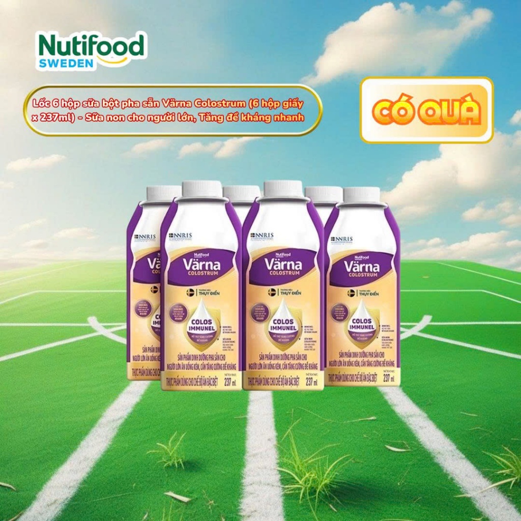Lốc 6 hộp sữa bột pha sẵn Värna Colostrum (6 hộp giấy x 237ml) - Sữa non cho người lớn, Tăng đề khán