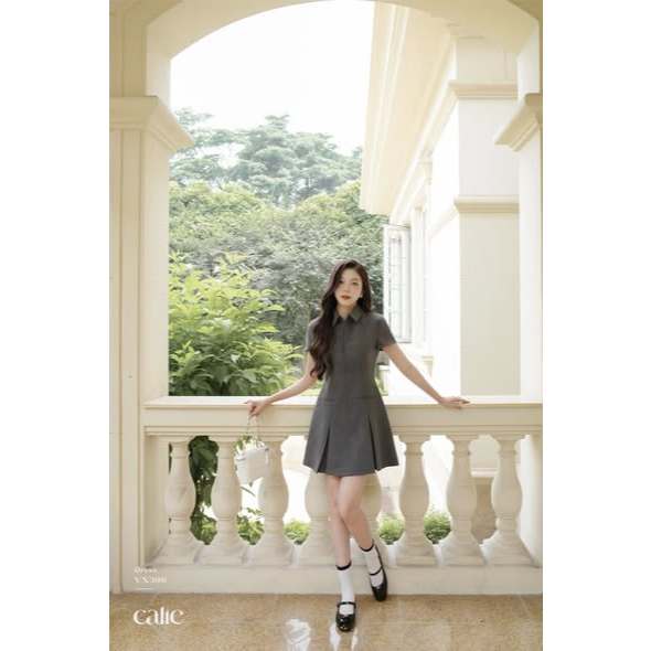 Váy dáng A cổ đức xếp ly chân, chất liệu cao cấp, mềm mát thời trang nữ Calie VA398