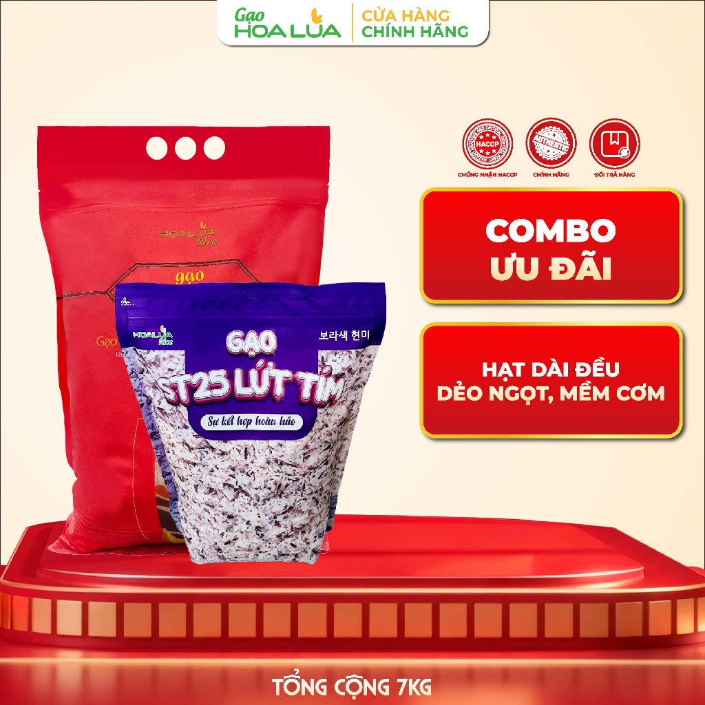 Combo 5kg Gạo ST25 + 2kg Gạo ST25 Lứt Tím (Tổng 7kg)