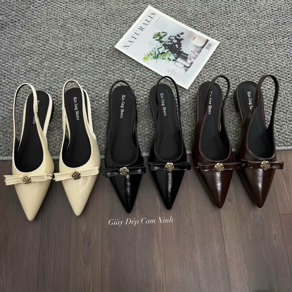 Giày Bệt Nữ Mũi Nhọn Nơ Ngang Đính Hoa Xinh Xắn G89