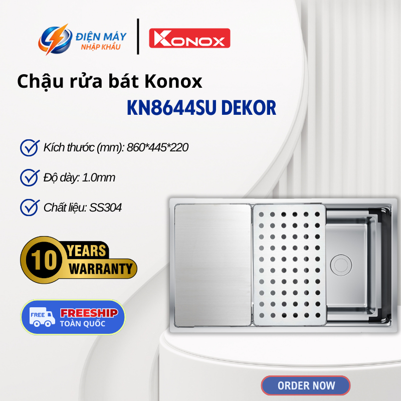Chậu Rửa Bát Konox KN8644SU Dekor – Chậu 1 Hố Kích Thước Rộng – Chống Xước, Mài Mòn