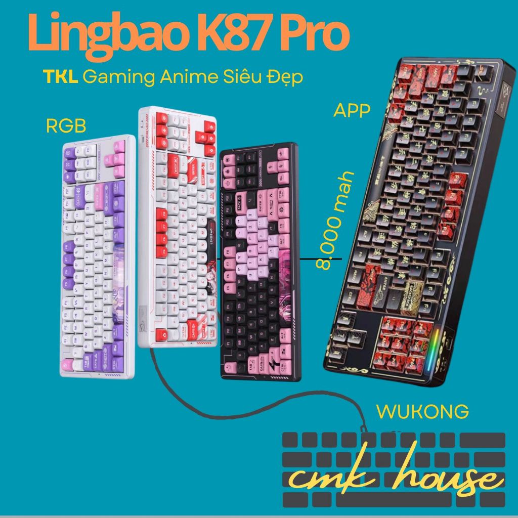 (sẵnn) Bàn Phím Cơ TKL - Lingbao K87 | K87 Pro - 3 modes -  Led RGB - Mạch Xuôi - Plate PC - Full Fo