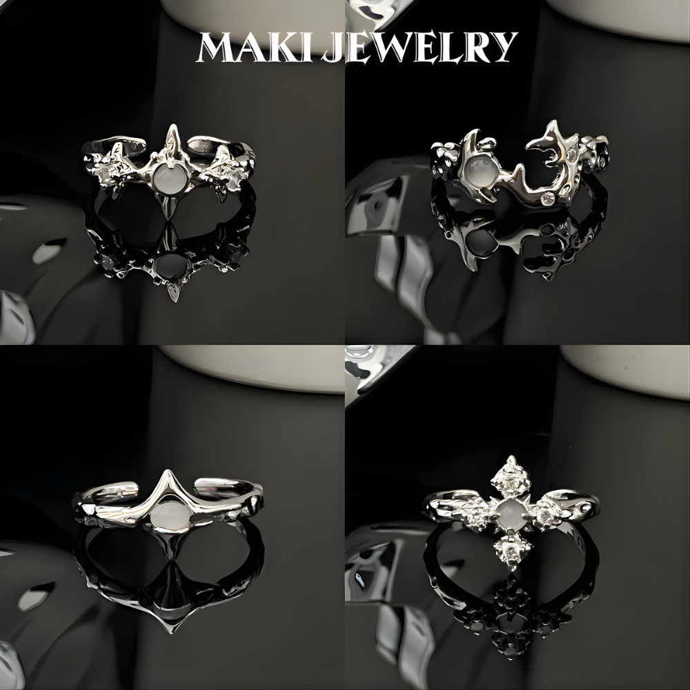 Nhẫn Hở Đá Mặt Trăng Không Đều Phong Cách Y2K Hip Hop – Phụ Kiện Thời Trang Đường Phố Unisex Nam Nữ Cá Tính