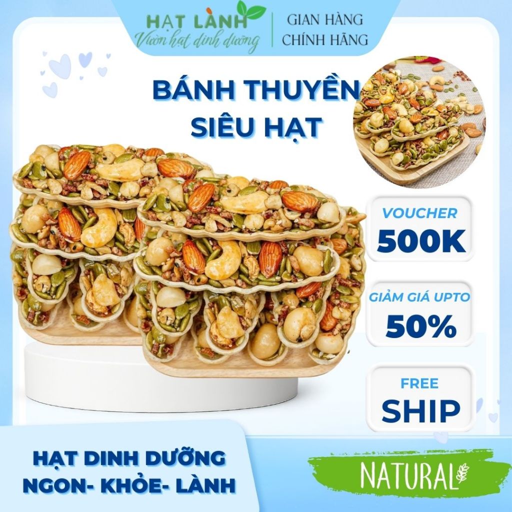 Bánh thuyền hạt dinh dưỡng, Bánh Thuyền hạt macca, bánh mix các loại hạt lành mạnh điều, hạnh nhân, 
