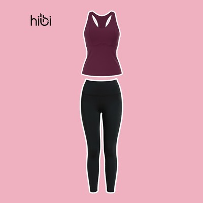 Đồ tập pilates yoga nữ Hibi Sports áo ba lỗ TS001 & quần leggings QD327 kèm mút đệm áo